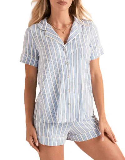 Adore Me Jane Pajama Shirt & Shorts Set In Blue