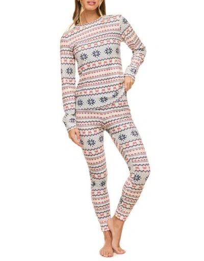 Adore Me Janise Pajama Long Sleeve Top & Leggings Set In Novelty White