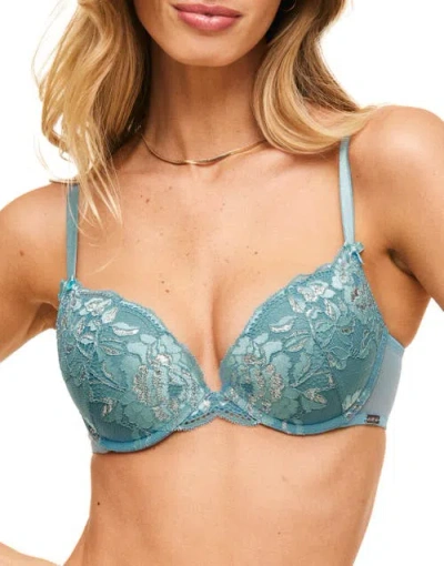 Adore Me Jaya Push Up Plunge Bra In Floral Blue