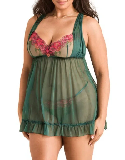 Adore Me Kailani Babydoll Lingerie In Green