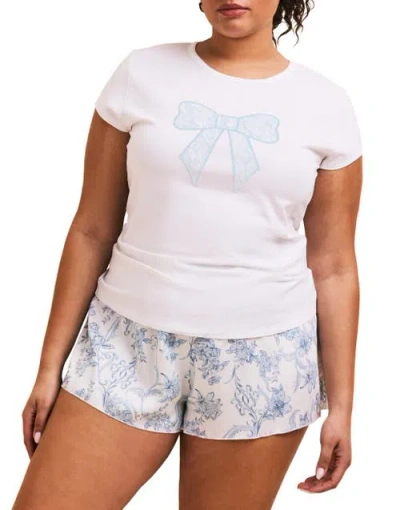 Adore Me Kassie Short Sleeve T-shirt & Shorts Set In White