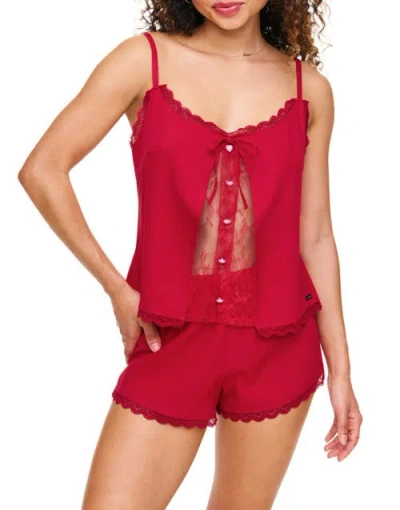 Adore Me Kiora Cami And Shorts Pajama Set In Dark Red
