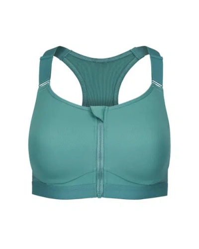 Adore Me Laticia Zip Front Sports Bra In Medium Green