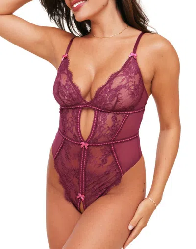 Adore Me Laylia Crotchless Bodysuit Lingerie In Dark Red