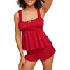 Adore Me Leanore Women's Tank & Shorts Pajama Set In Dark Red