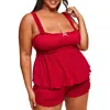 Adore Me Leanore Tank And Shorts Pajamas In Dark Red