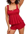 Adore Me Leanore Women's Tank & Shorts Pajama Set In Dark Red