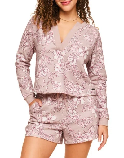 Adore Me Lesley Sweatshirt & Shorts Set In Floral Beige