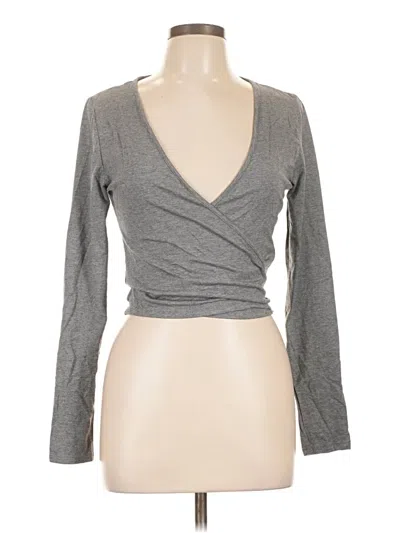 Pre-owned Adore Me Long Sleeve Top Gray Plunge Neckline Tops