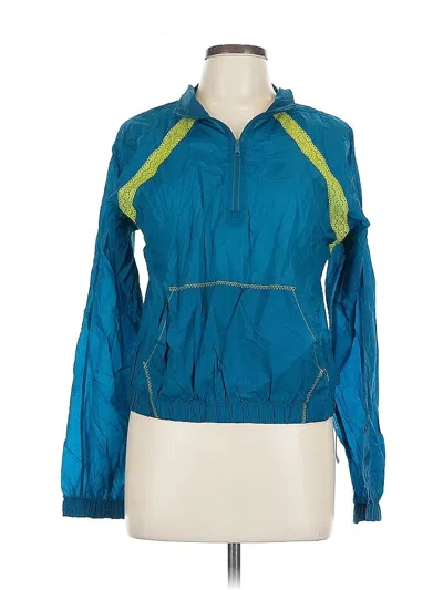 Pre-owned Adore Me Long Sleeve Top Teal Collared Neckline Tops In Blue