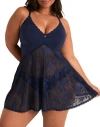 Adore Me Marien Babydoll & Bikini Set In Blue