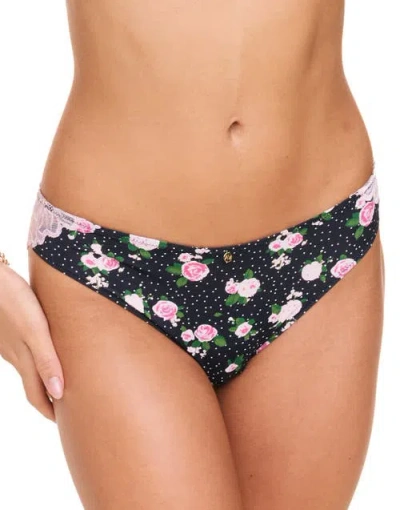 Adore Me Mathilda Bikini Panties In Floral Black & Pink Lace
