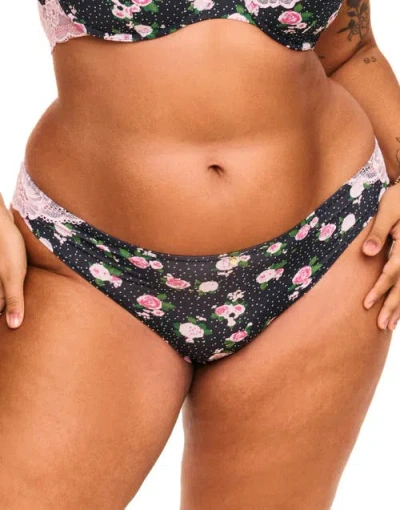 Adore Me Mathilda Bikini Panties In Floral Black With Pink Lace
