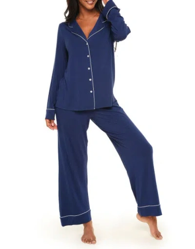 Adore Me Matilda Long Sleeve Top & Pants Pajama Set In Blue