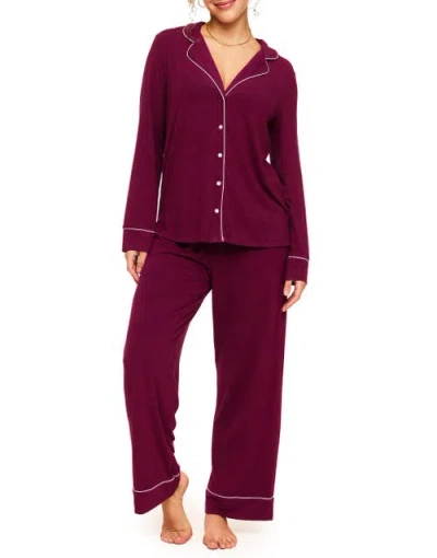 Adore Me Matilde Long Sleeve & Pants Pajama Set In Dark Purple