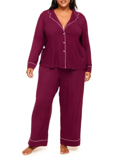 Adore Me Matilde Long Sleeve & Pants Pajama Set In Dark Purple