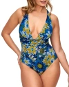 Adore Me Monroe Swimwear One-piece In Floral Green