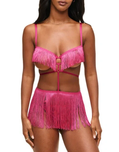 Adore Me Neveah Fringe Playsuit Lingerie In Dark Pink