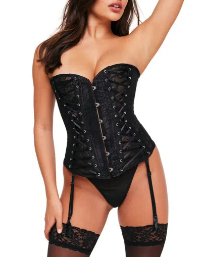 Adore Me Nikita Unlined Boned Corset & G-string Set In Black