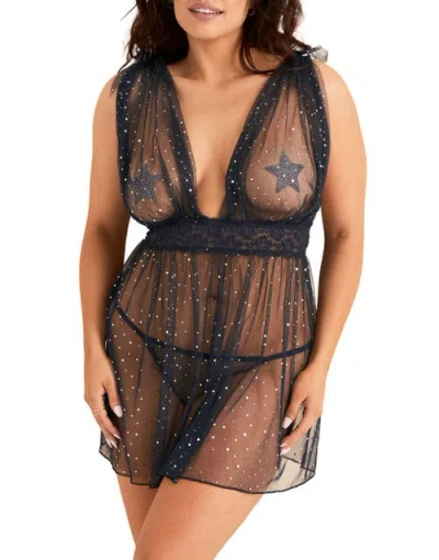 Adore Me Novah Babydoll & G-string Set Lingerie In Blue