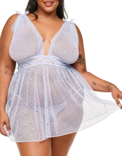 Adore Me Novah Babydoll & G-string Set Lingerie In Light Blue