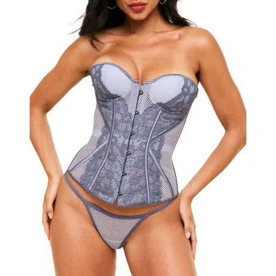 Adore Me Padma Sweetheart Corset & G-string Set In Dark Grey