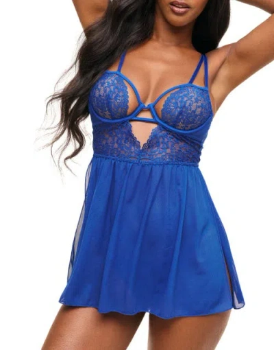 Adore Me Rae Unlined Babydoll & G-string Set Lingerie In Blue