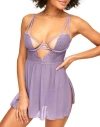 Adore Me Rae Unlined Babydoll & G-string Set Lingerie In Dark Purple