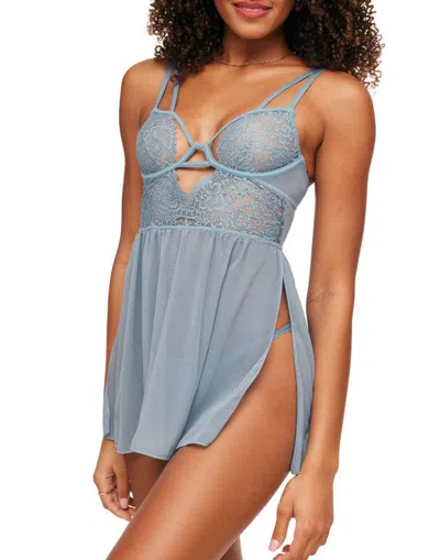 Adore Me Rae Unlined Babydoll & G-string Set Underwear In Medium Blue