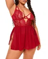 Adore Me Rae Women's Plus-size Unlined Babydoll & G-string Set Lingerie In Dark Red