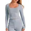 Adore Me Rib Long Sleeve Shirt In Gray
