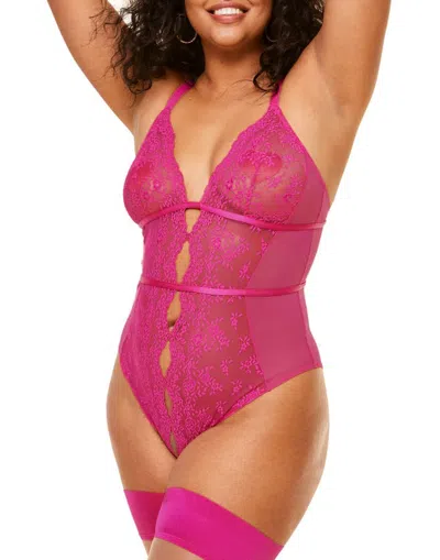 Adore Me Rosie Crotchless Bodysuit Lingerie In Dark Pink