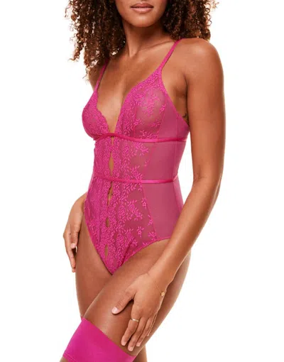 Adore Me Rosie Crotchless Bodysuit Lingerie In Pink