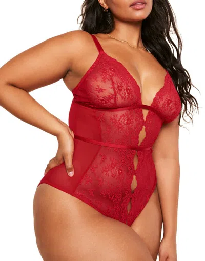 Adore Me Rosie Crotchless Bodysuit Lingerie In Dark Red