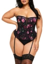 Adore Me Serene Corset & Thong Set In Floral Black