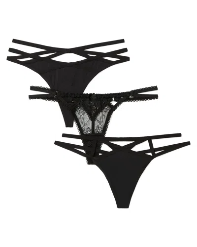 Adore Me Sexy Women's Plus-size Thong Thong Panties (pack Of 3) In Black