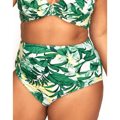 Adore Me Shelby Swimwear High Waist Bikini Bottom In Tropical Green