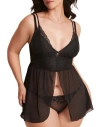 Adore Me Stevie Babydoll & G-string Set Lingerie In Black