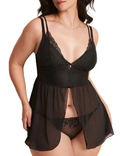 Adore Me Stevie Babydoll & G-string Set Lingerie In Black