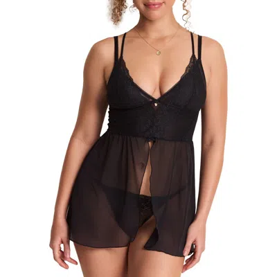 Adore Me Stevie Babydoll & G-string Set Lingerie In Black