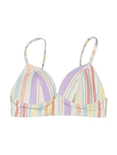 Pre-owned Adore Me Swimsuit Top Ivory Stripes Pattern Swimwear In White