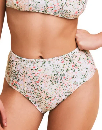 Adore Me Valcea Swimwear High Rise Bikini Bottom In Floral White