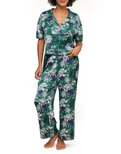 Adore Me Verica Pajama Top & Pants Set In Floral Green