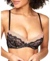 Adore Me Emanuelly Push Up Balconette Bra In Black/beige