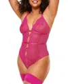 Adore Me Rosie Crotchless Bodysuit Lingerie In Dark Pink