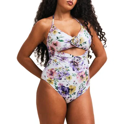 Adore Me Zola Swimwear One Piece Swimsuit In Floral White