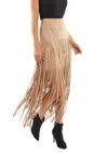 Adore Nikki's Boho Suede Tassle Midi Skirt In Camel In Neutral