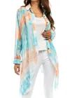 Adore Sheer Button Down Duster In A Watercolor Mix In Multi