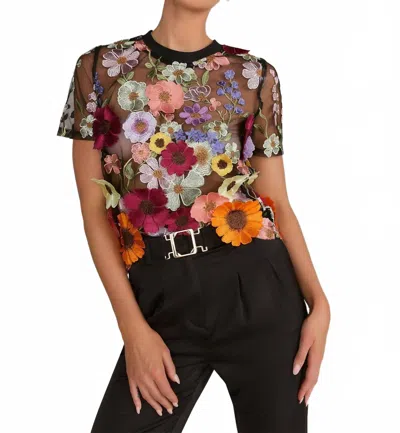 Adore Sheer Floral Mesh Tee In Black In Multi