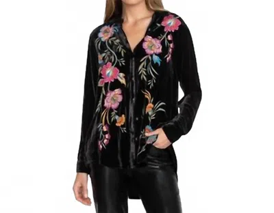 Adore Women's Velvet Button Down Top In Black